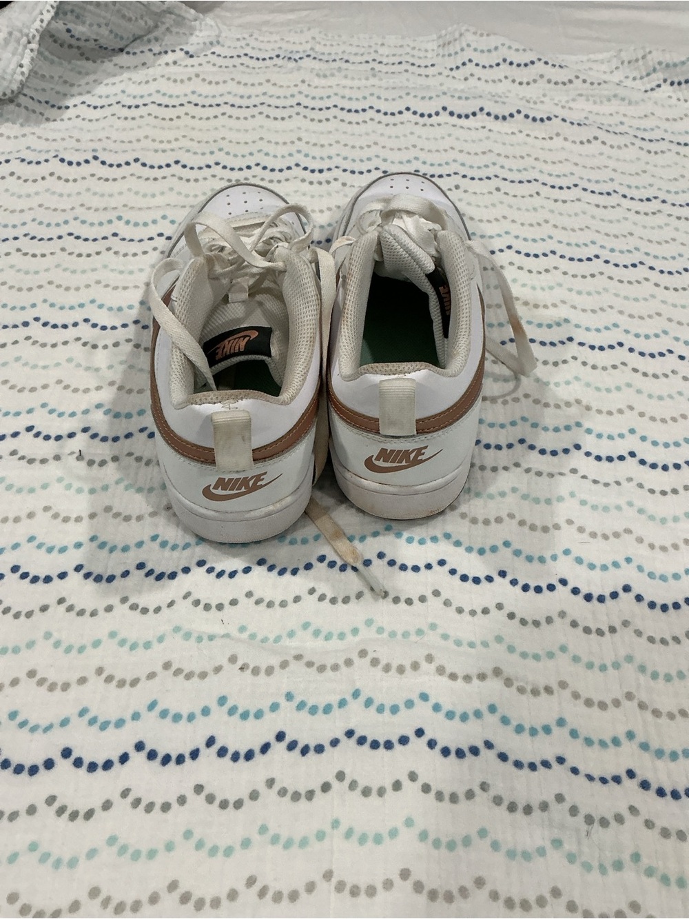 Nike Kids White Sneakers with Metallic Bronze Accents